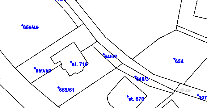 Parcela st. 646/2 v KÚ Psáry, Katastrální mapa