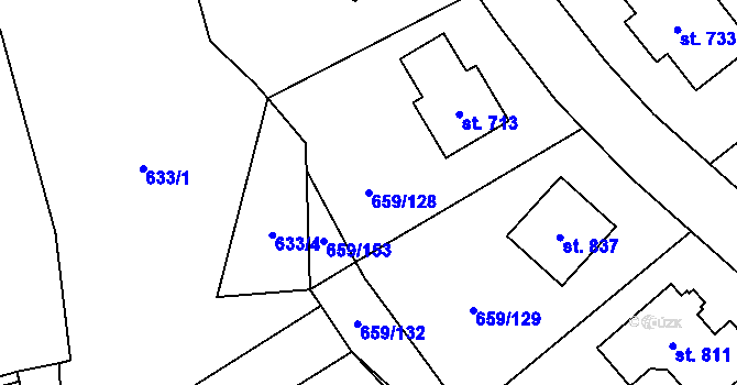 Parcela st. 659/128 v KÚ Psáry, Katastrální mapa