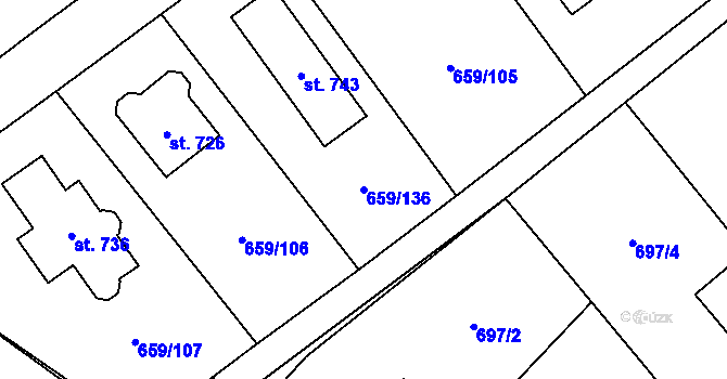 Parcela st. 659/136 v KÚ Psáry, Katastrální mapa
