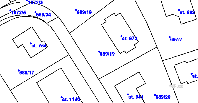 Parcela st. 689/19 v KÚ Psáry, Katastrální mapa