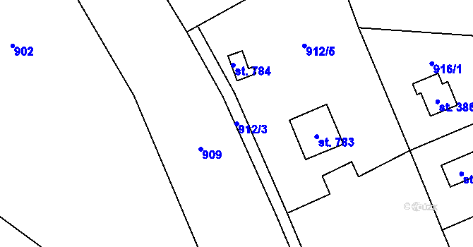 Parcela st. 912/3 v KÚ Psáry, Katastrální mapa