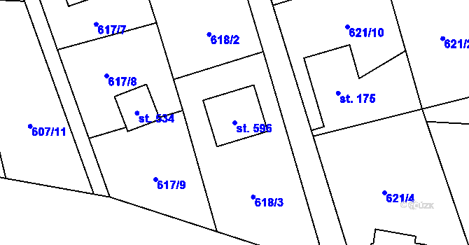 Parcela st. 596 v KÚ Psáry, Katastrální mapa
