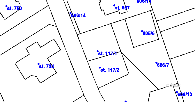 Parcela st. 117/1 v KÚ Psáry, Katastrální mapa