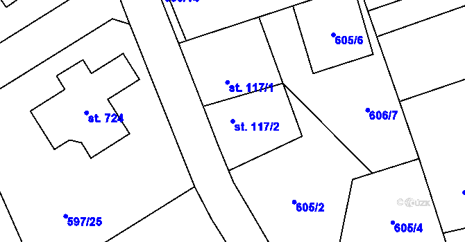 Parcela st. 117/2 v KÚ Psáry, Katastrální mapa