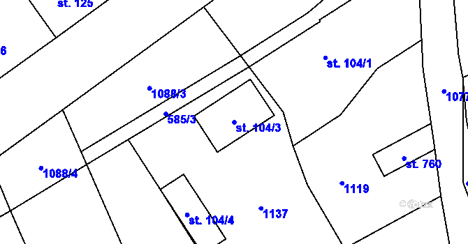 Parcela st. 104/3 v KÚ Psáry, Katastrální mapa