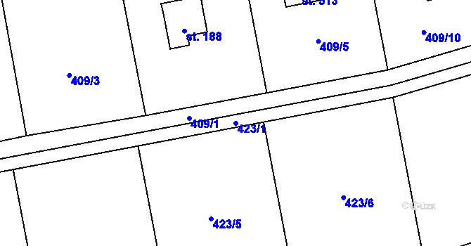 Parcela st. 423/1 v KÚ Psáry, Katastrální mapa