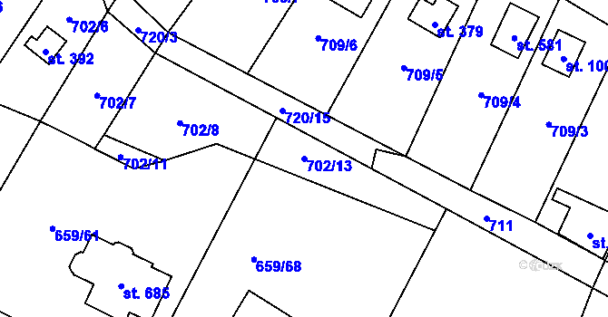 Parcela st. 702/13 v KÚ Psáry, Katastrální mapa