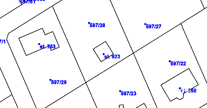 Parcela st. 923 v KÚ Psáry, Katastrální mapa