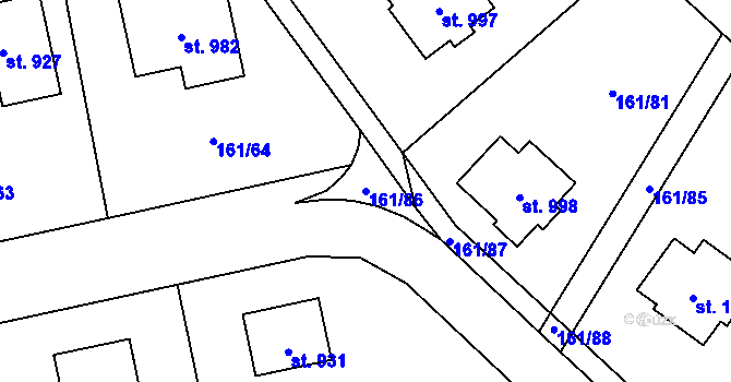 Parcela st. 161/86 v KÚ Psáry, Katastrální mapa