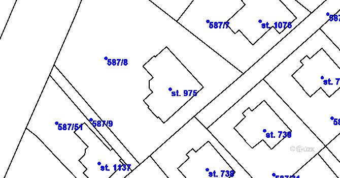 Parcela st. 975 v KÚ Psáry, Katastrální mapa