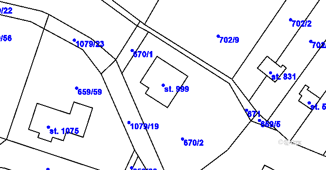 Parcela st. 999 v KÚ Psáry, Katastrální mapa