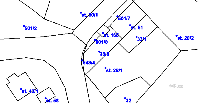 Parcela st. 33/8 v KÚ Psáře, Katastrální mapa