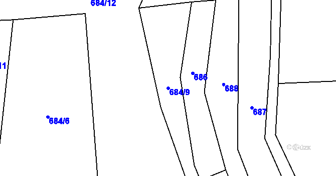 Parcela st. 684/9 v KÚ Psáře, Katastrální mapa