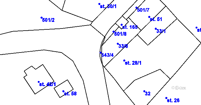 Parcela st. 543/4 v KÚ Psáře, Katastrální mapa