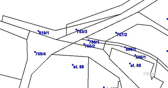 Parcela st. 756/2 v KÚ Psáře, Katastrální mapa
