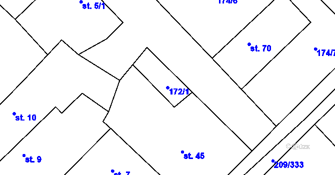 Parcela st. 172/1 v KÚ Křešice u Psinic, Katastrální mapa
