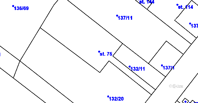 Parcela st. 75 v KÚ Psinice, Katastrální mapa