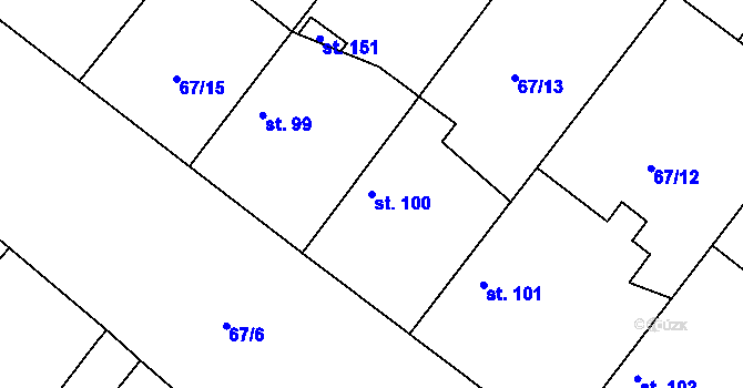Parcela st. 100 v KÚ Psinice, Katastrální mapa
