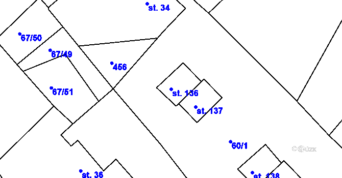 Parcela st. 136 v KÚ Psinice, Katastrální mapa