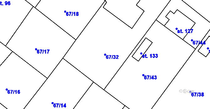 Parcela st. 67/32 v KÚ Psinice, Katastrální mapa