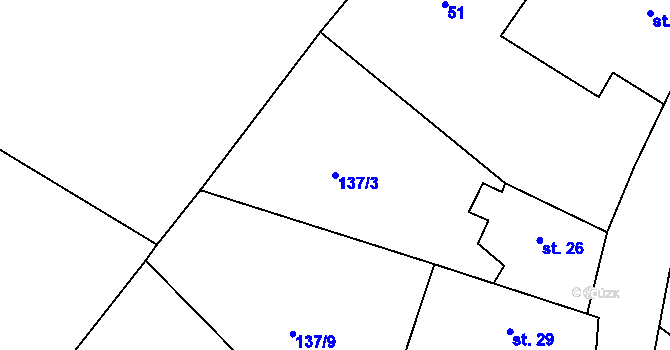 Parcela st. 137/3 v KÚ Psinice, Katastrální mapa