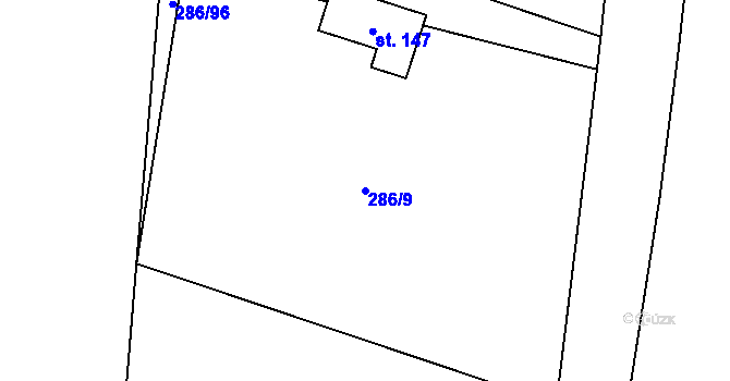 Parcela st. 286/9 v KÚ Psinice, Katastrální mapa