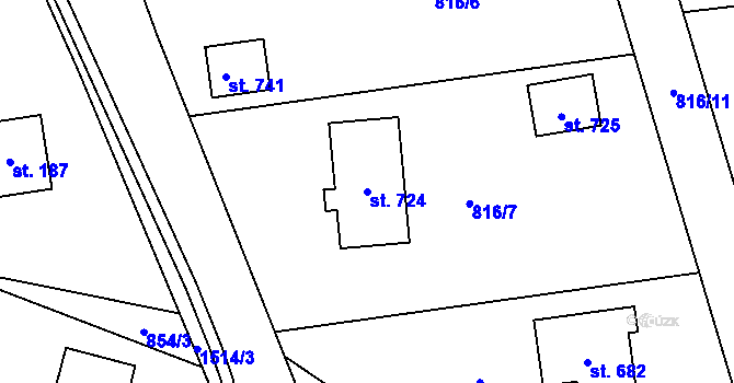 Parcela st. 724 v KÚ Pstruží, Katastrální mapa