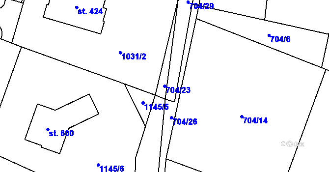 Parcela st. 704/23 v KÚ Pstruží, Katastrální mapa