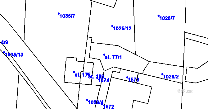 Parcela st. 77/1 v KÚ Pstruží, Katastrální mapa