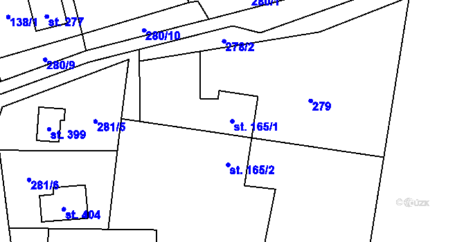 Parcela st. 165/1 v KÚ Pstruží, Katastrální mapa