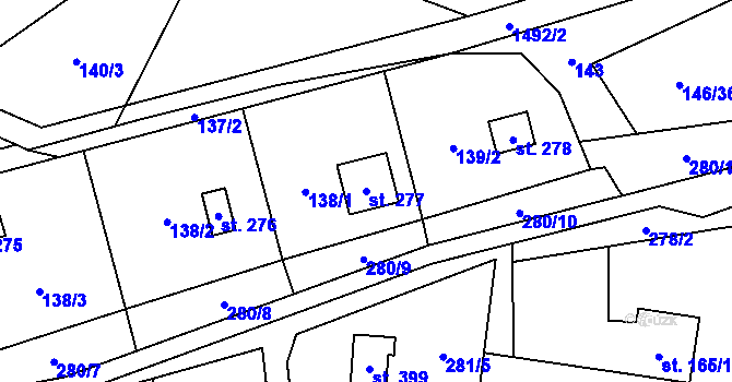Parcela st. 277 v KÚ Pstruží, Katastrální mapa