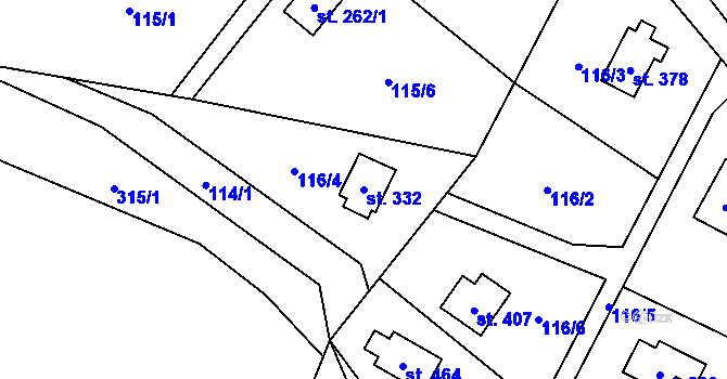 Parcela st. 332 v KÚ Pstruží, Katastrální mapa