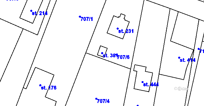 Parcela st. 381 v KÚ Pstruží, Katastrální mapa