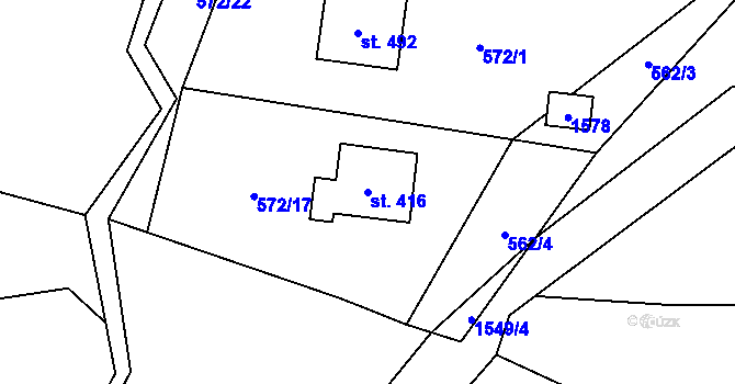 Parcela st. 416 v KÚ Pstruží, Katastrální mapa
