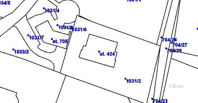 Parcela st. 424 v KÚ Pstruží, Katastrální mapa