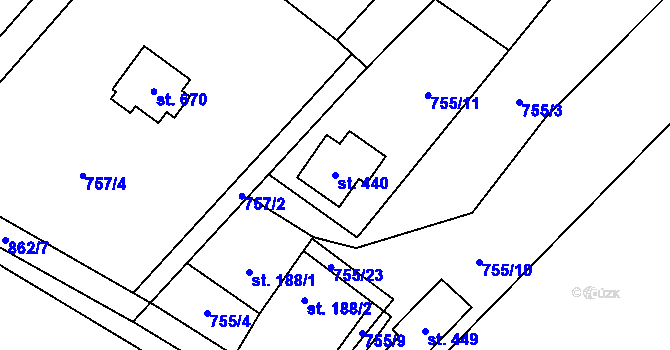 Parcela st. 440 v KÚ Pstruží, Katastrální mapa