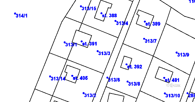 Parcela st. 313/3 v KÚ Pstruží, Katastrální mapa