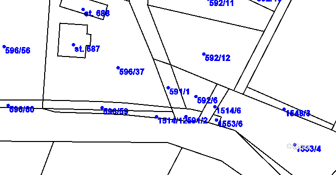 Parcela st. 591/1 v KÚ Pstruží, Katastrální mapa