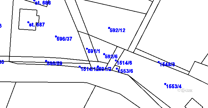 Parcela st. 592/6 v KÚ Pstruží, Katastrální mapa
