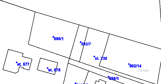 Parcela st. 592/7 v KÚ Pstruží, Katastrální mapa