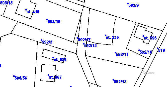 Parcela st. 592/13 v KÚ Pstruží, Katastrální mapa