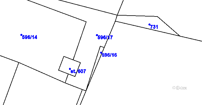 Parcela st. 596/16 v KÚ Pstruží, Katastrální mapa