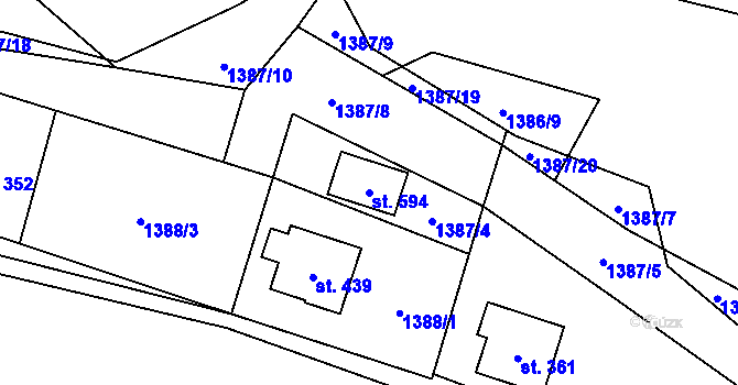 Parcela st. 594 v KÚ Pstruží, Katastrální mapa