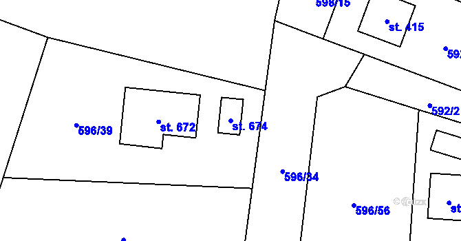 Parcela st. 674 v KÚ Pstruží, Katastrální mapa