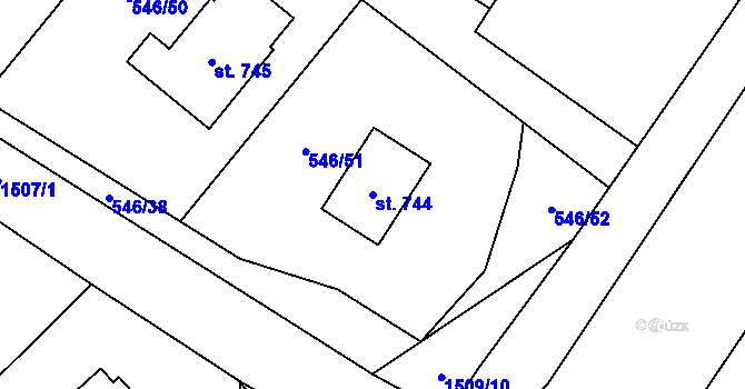 Parcela st. 744 v KÚ Pstruží, Katastrální mapa