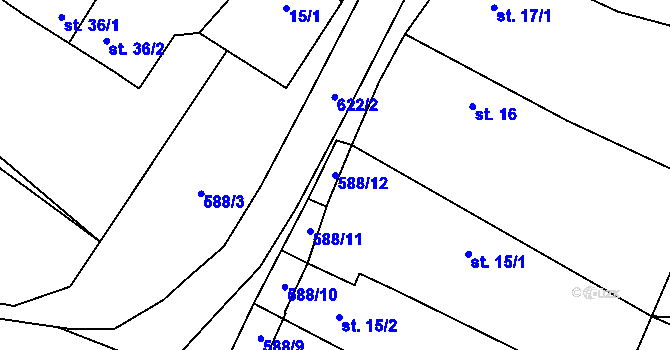 Parcela st. 588/12 v KÚ Kobylé, Katastrální mapa