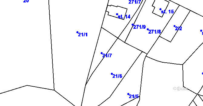 Parcela st. 21/7 v KÚ Kolešov u Žlutic, Katastrální mapa