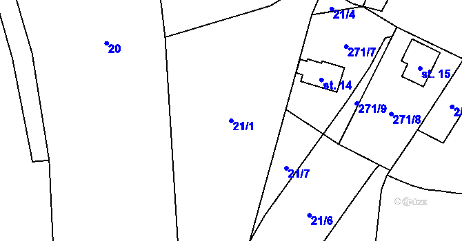 Parcela st. 21/1 v KÚ Kolešov u Žlutic, Katastrální mapa