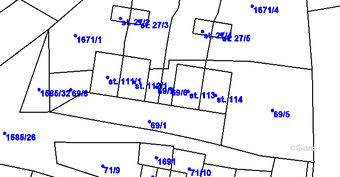 Parcela st. 69/6 v KÚ Pšov u Žlutic, Katastrální mapa