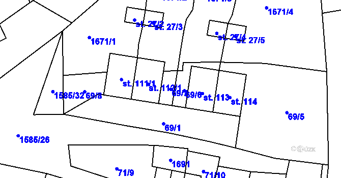 Parcela st. 69/7 v KÚ Pšov u Žlutic, Katastrální mapa